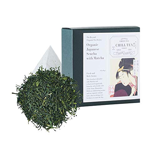 Thé vert Matcha Sencha bio de CHILL TEA Tokyo -100% Thé vert japonais Matcha- 100% sans plastique et biodégradable sachets - Saveur umami rafraichissante (8 sachets)