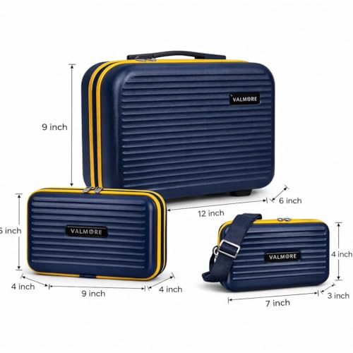 Image of VALMORE Jet Kit Travel Combo, Pack of 3, Hard Shell Organiser, Mini Sling Bag and Vanity Box, Polycarbonate, Unisex, Gadget, Toiletry and Essentials Storage Set (Navy Blue)