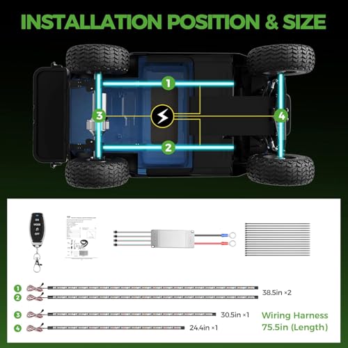 Image of 10L0L Golf Cart Underglow Light Kit with Canopy Lights, IP67 Waterproof, 24 Dream Color Modes Wireless Remote Music Sync, 12V-80V Wide Voltage Fit for Yamaha EZGO Club Car