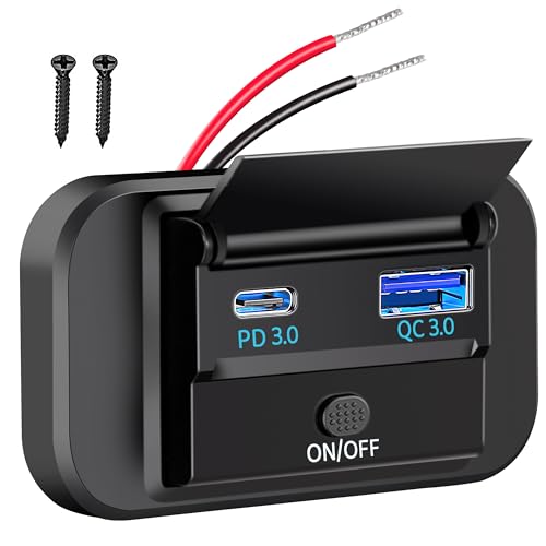 Tunejoy Dual Presa USB per Caricabatteria da Auto 12V/24V USB Pannello Presa di Ricarica 20W PD3.0 e QC3.0 18W per Camper Barche e Moto Marine 67 * 38 * 17mm