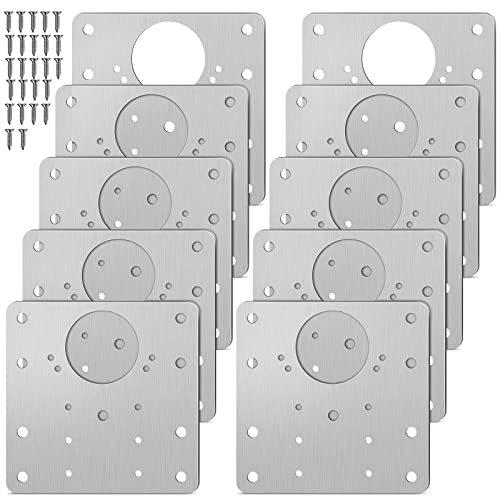 Honeueuen 10 Pack Hinges Repair Plate with Screws, Stainless Steel Hinge Repair Plate Kit
