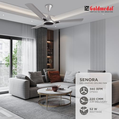 Image of Goldmedal Senora 1200 mm BEE Certified Star Rated Decorative Ceiling Fan | Anti Dust| High Air Delivery| High RPM | 2 years Warranty (Grey Goose)