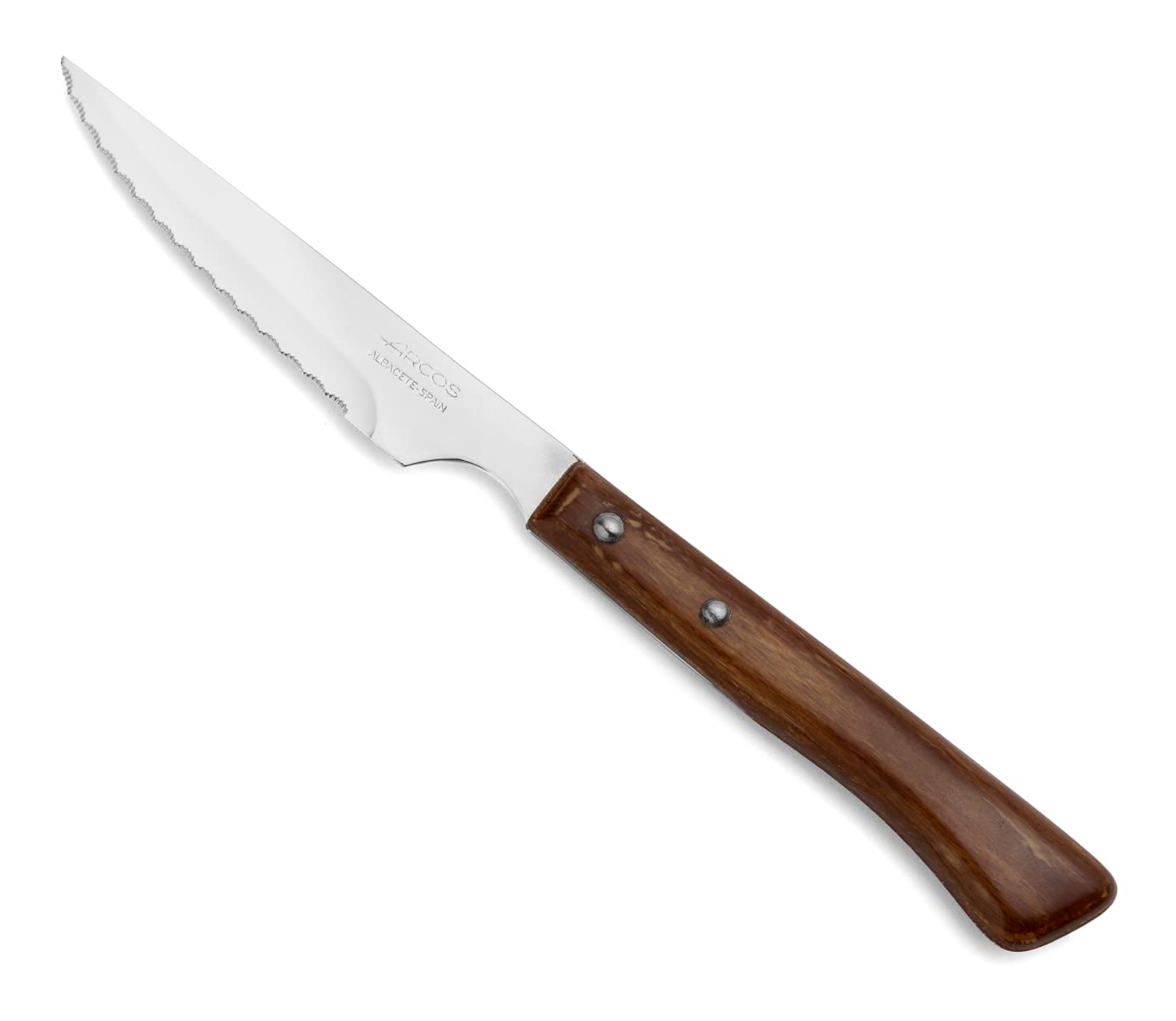 Arcos Serie Cuchillos de Mesa, Cuchillo Chuletero, Hoja Serrada de Acero Inoxidable Nitrum de 110 mm, Mango Madera comprimida Color Marrón