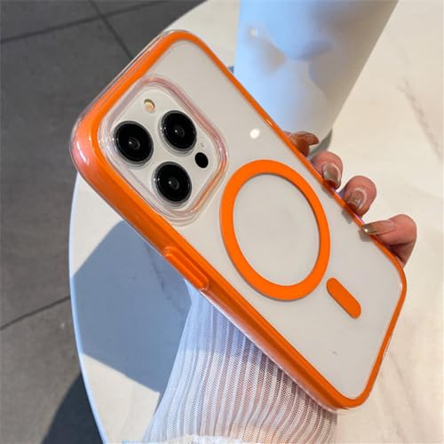 Coque magnétique pour iPhone 14 avec pare-chocs orange, idéale pour la charge sans fil en déplacement