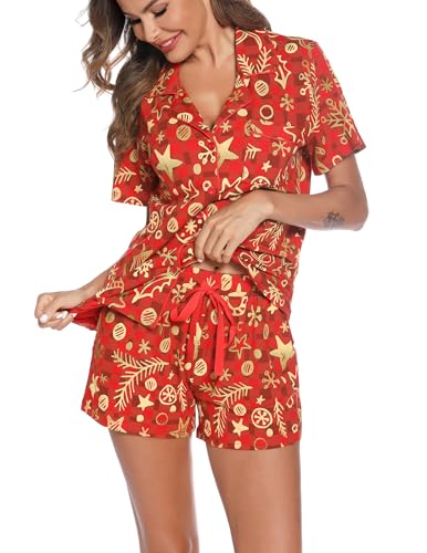 Image of Pjmlifecoco Women's Modal Pajama Set Short Sleeve Button Down Two Piece Soft Sleepwear with Shorts Loungewear S-XXL