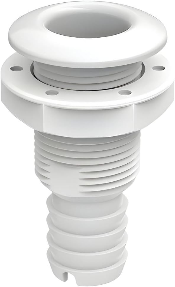 SEAFLO Thru Hulls Fitting Thru-Hull with Check Valve, 5/8”, 3/4”, 1”, 1-1/8”, 1-1/4”, 1-1/2”, or 2” Sizes, White/Black, Polypropylene/Nylon, 4-Year Warranty, (Choose Color, Size, and Pack Size)