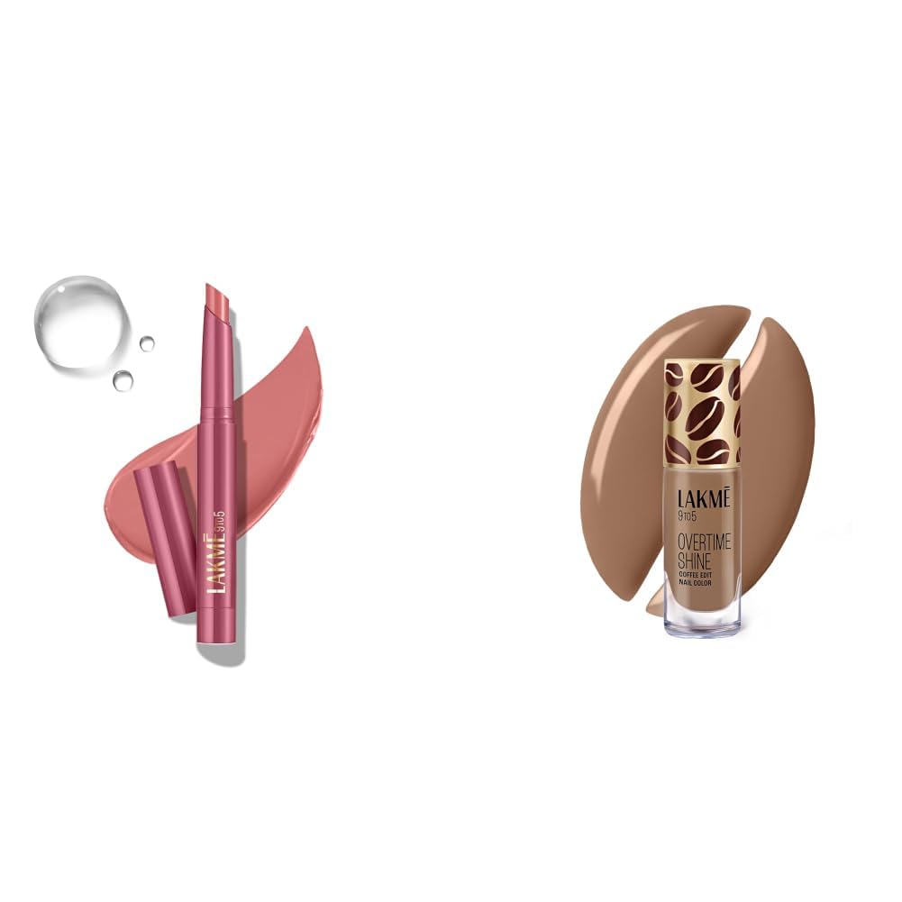 Lakme 9 to 5 Forever Matte Lip Crayon, Work Nude 1.1g Lakme 9 to 5 Overtime Shine Nail Polish - Coffee Edit-06 Caramel Drizzle 6ml-image-39