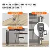 Allyson® Treppenschutzgitter Ausziehbar, Türschutzgitter bis 140 cm Treppengitter für Kinder & Haustiere, Kinderschutzgitter 85 cm Höhe, Haustierschutzgitter Einziehbar, Verstellbar & Stabil – Grau