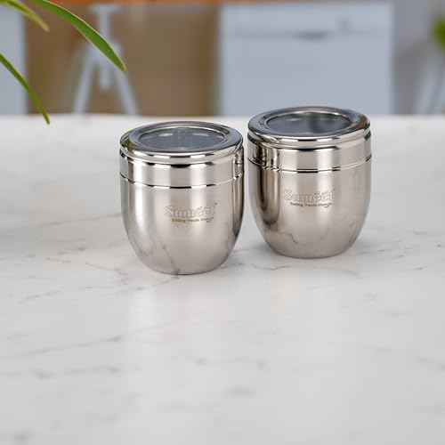 Image of Sumeet Stainless Steel Conical Shape Canisters /Dabba /Storage Containers for Kitchen with See Through Lid, Set of 2 Pcs, 250ml Each, 7cm Dia, Silver