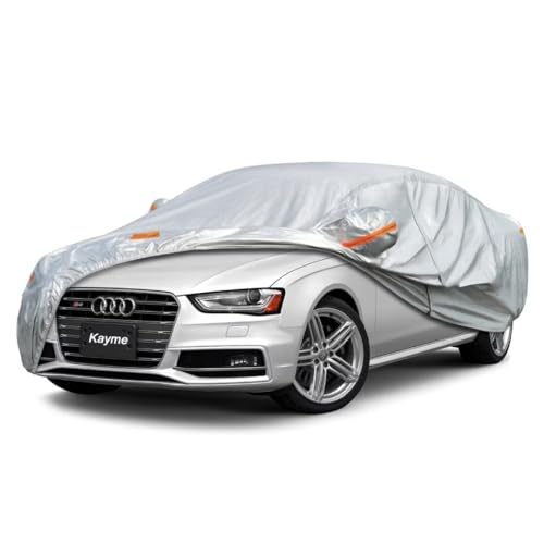 Kayme Sedan Car Cover Fit for Audi A4 S4 (1996-2000) Automobiles All Weather Waterproof, Outdoor Cover Sun Rain Protection, with Lock and Zipper Door.