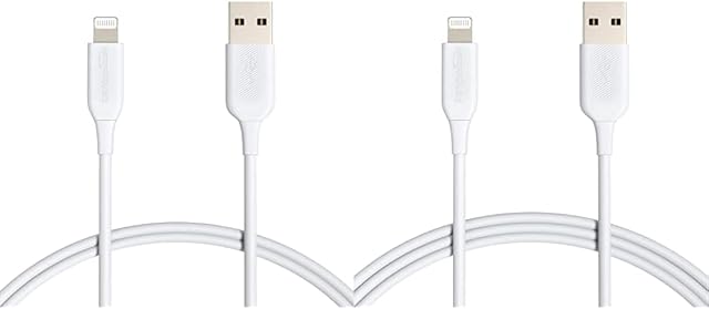 Amazon Basics Lightning to USB A Cable - MFi Certified iPhone Charger, White, 91.2 cm & Lightning to USB A Cable - MFi Certified iPhone Charger, White, 1.82 m