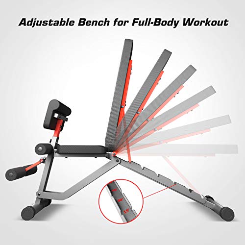 pelpo Weight Bench for Full Body Workout, Adjustable Strength Training Bench Press in Home Gym, Fast Folding Roman Chair Holds up to 330LBS, Gray