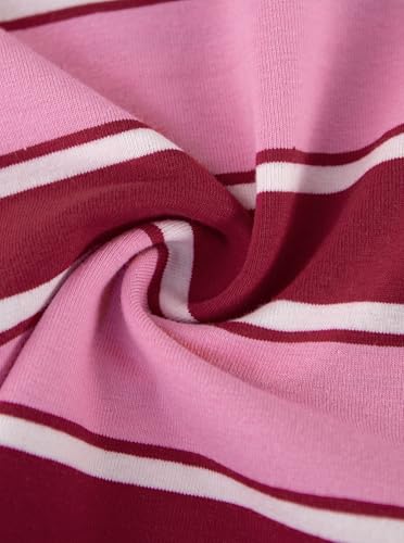 Image of Girls Striped Shirt Flutter Sleeve Top Crewneck Cute Summer T Shirts Casual Tees Red Pink 7-8 Years