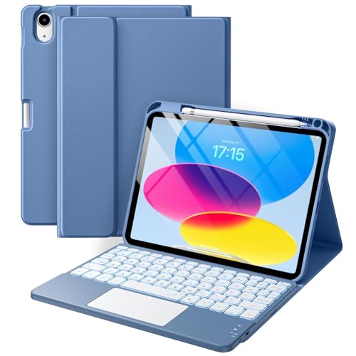 HETHOT iPad用 キーボード付きケース - 第11世代(A16,2025)/第10世代(2022) 11/10.9インチ 日本語JIS配列 7色バックライト防汚素材 脱着式 大容量バッテリー タッチパッド付きマグネット式 カラーキーボード ケース