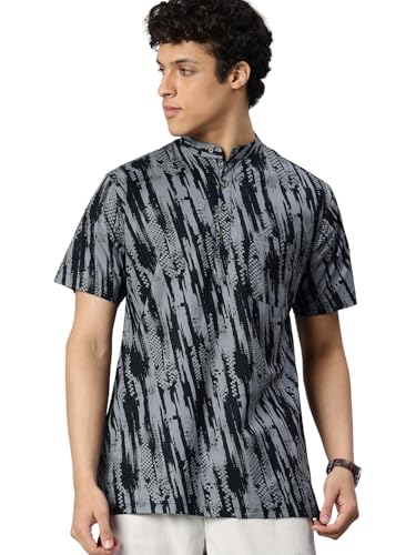 Image of Majestic Man Men Slim Fit Ethnic Motifs Cotton Printed Half Sleeve Short Kurta