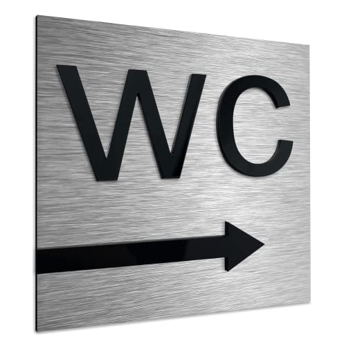 ALÚMADESIGNCO Toilette WC Freccia destra Cartello - Cartelli Uomo & Donna - Direzione Targa Toilette - Pittogramma Cartellonistica Bagno - Unisex Segnaletica Bagni - 120 x 120 mm