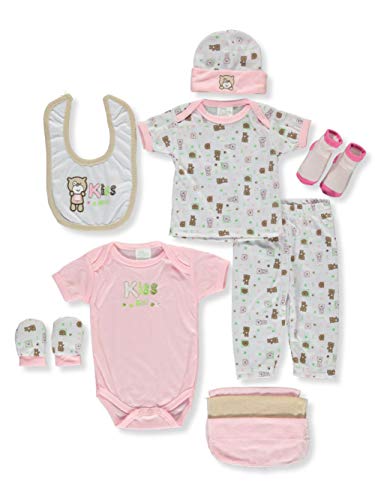 BabyMoor Newborn Baby Girl Clothes - Cute Newborn Girl Outfits, Newborn Girl Clothes Set, Baby Girl Gift Basket with Shirts, Pants, Bib, Hat, & Socks, Essential Unisex Baby Stuff for Newborn