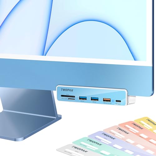 TWOPAN USB C Hub Multiport Adapter for iMac M4/M3/M1, 6 in 1 iMac 2024/2023/2021 USB C Port Hub with USB 3.0 Ports, SD/Micro SD Card Readers & 7 Color Panels