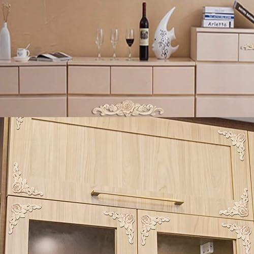 Hezhou 6 Pcs Holzornamente für Möbel Vintage Holzornament Holz Oramente Zierleisten Holzornamente Ecke Holzschnitzerei Applique Ornament Holz Skulptur Corner Holzornamentes (Rose Schnitzerei)