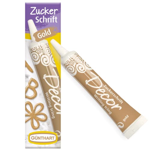 Günthart BackDecor 25 gr Zuckerschrift GOLD für jegliche Süßspeisen in goldener Farbe aus Zucker für schöne Schriftzüge und Muster, 1er Pack (25 gr)