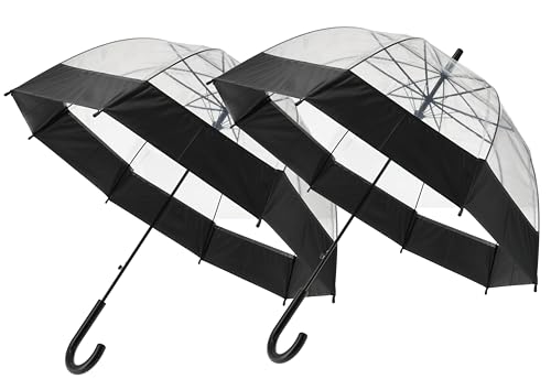 Paraguas transparente – Paraguas con borde negro – 90 cm de diámetro – Paraguas transparente Bubble Juego de 2 – Resistente al viento y la nieve, negro, 90 cm