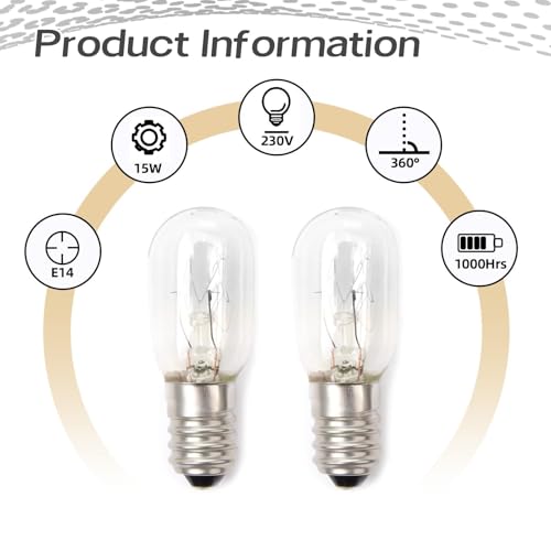 CKDSA 2x E14 Kühlschranklampe 15W warmweiß 90 Lumen 2700K Kühlschrank Birne Glühbirne Wandlampe mit T22 Kapsel für Nähmaschine Dunstabzugshaube Salzsteinlampe Gefriertruhe