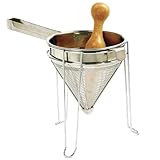 Norpro 642 Stainless Steel Chinois with Stand and Pestle Set, Bouillon Strainer, Jelly Strainer, China Cap