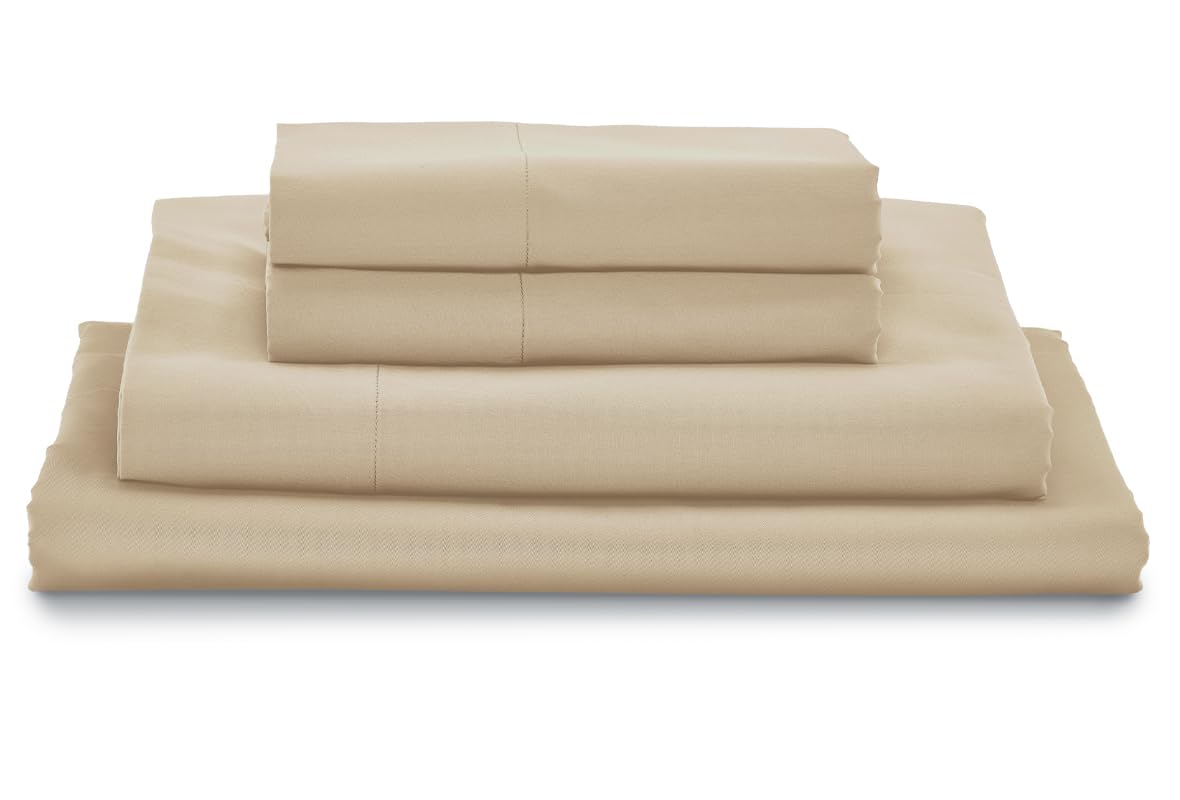 MyPillow Giza Dreams Bed Sheets, 100% Certified Giza Egyptian Cotton, Deep Pocket, Sateen Weave [Queen, Tan]