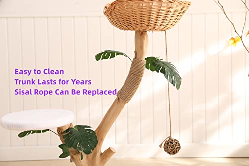 Modern Cat Tree For Indoor Cats — Wood Cat Tree With Leaves Stable Cat Tower For Large Cats Aesthetic Cat Tree With Sturdier Basket Leisure Modern Cat Tree Easy To Assemble And Clean #TOP2