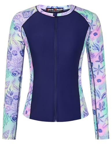 Image of JACK SMITH Women's 3 Piece Long Sleeve Rash Guard Swimsuits Zip Front Bathing Suit Tankini Swimsuits UPF 50