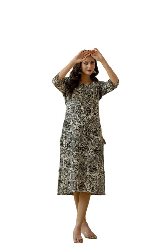 Lee Geometric Printed Round Neck Allover Straight Fit Kurti for Women in multi