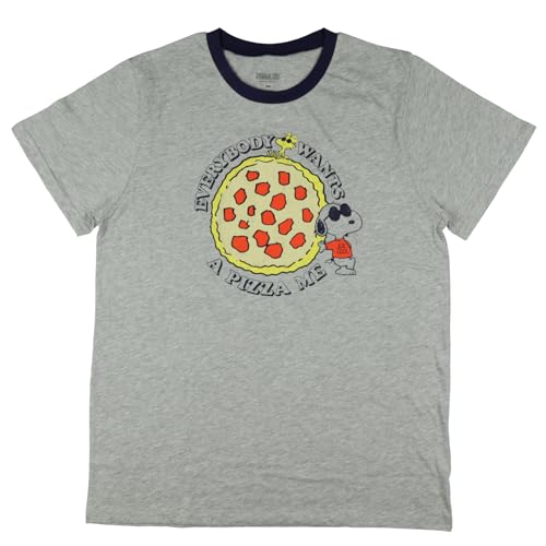 Peanuts Snoopy T-Shirt Men's Joe Cool Everybody Wants A Pizza Me Adult Ringer Tee