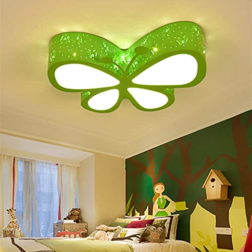 Kinbolas Moderna lámpara de techo 3D para niños, lámpara de techo de mariposa estereoscópica para niños, niñas, dormitorio, guardería, lámpara de decoración, luz blanca, 24 W, rosa (color: verde) Cover