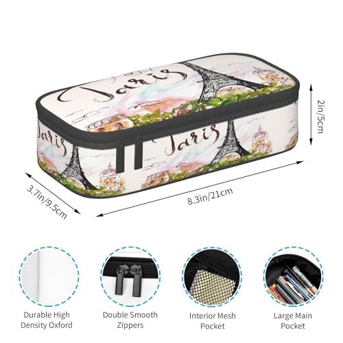 Image of Paris Romantic Eiffel Tower Pencil Case Organizer Big Capacity Pencil Pouch Stationery With Zipper School Supplies Pencil Bag For Girls Boys Office