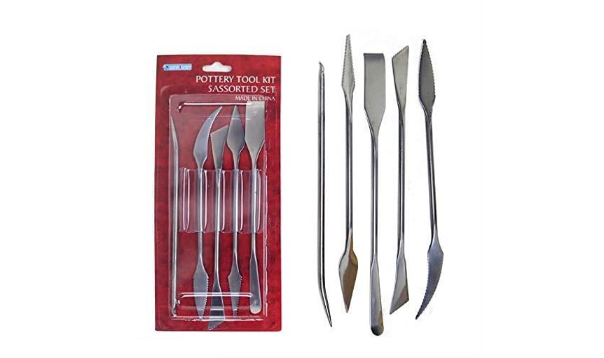 HS 5 Pcs Stainless Steel Double Sided Sculpting Clay Carving Wax Model Ceramic/Pottery Tool Kit Set-image-6