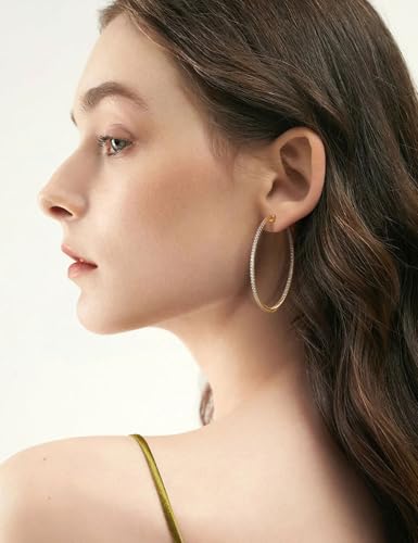 Moissanite Hoop Earrings for Women S925 Sterling Silver D Color VVS1 Round Cut Moissanite Inside Out Round Loops Hypoallergenic Large Huggie Hoop Earrings4