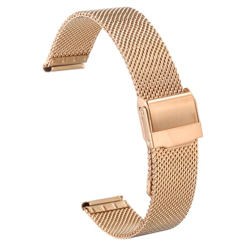 Correa de reloj de malla de acero inoxidable 16mm ajustable oro rosa repuesto metal mujer