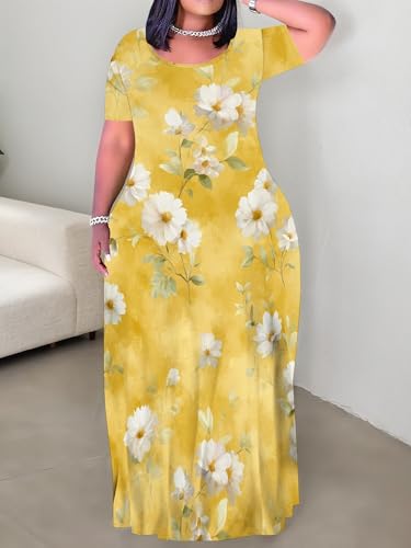 Image of Plus Size Maxi Dresses for Curvy Women T-Shirt Summer Sun Dresses Loose Fit
