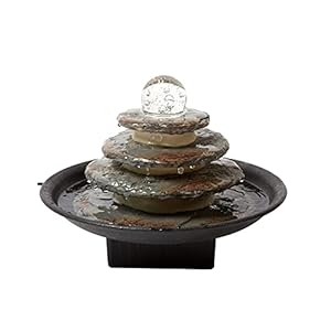 SEINHIJO Indoor Tafelblad Waterfontein Zen Cascading Feng Shui Waterval Home Decor Tafel Middenstuk Ontspanning Geschenken met LED-verlichting Rolling Bal 20cm