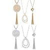 SEVENSTONE 3PCS Long Pendant Necklaces for Women Knot Disk Circle Tassel Statement Sweater Necklace Set
