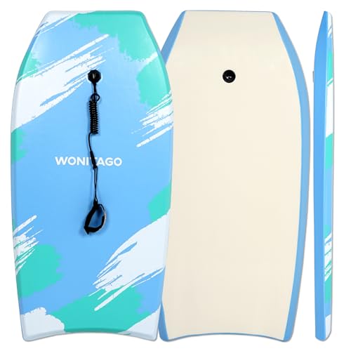 Bodyboard with Coiled Wrist Leash, Lightweight and Durable EPS Core Bodyboards for Beach, 41 inch, Blue