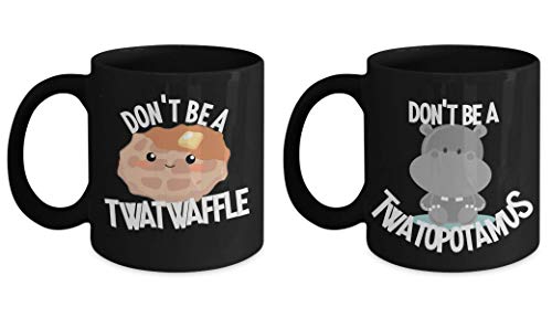 Don't Be a Twat Mug Gift Set Twatopotamus and Twatwaffle Gag Gift for Women Best Friend Birthday Hilarious Cute Coffee Mug Tea Cup Cunt Gifts