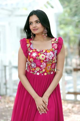 Image of Women's Floral Printed Stylish Georgette Anarkali Gown for Women.
