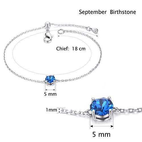 Egoo&Yamee Silver September Birthstone Bracelet White Gold Plated Copper Cz Crystal Adjustable Bangle Gifts For Women And Girls (12 Color) #TOP3