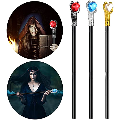 Ferraycle 3 Pcs Halloween Walking Canes Fire Dragon Claw Orb Cosplay Walking Cane, Dungeons Dragons Princess Wand Dress up Scepter for Men Women Adult Costume Accessories