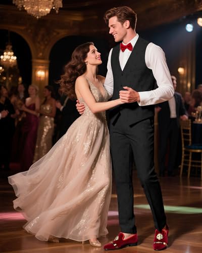 Wemaliyzd Men's 3 Pieces Wedding Suit Slim Fit Jacquard Blazer Vest Pants3