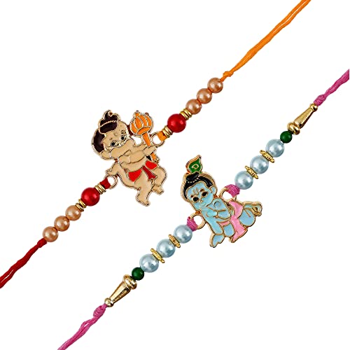 Image of eCraftIndia Set of 2 Beautiful Kundan Pearls Beads Designer Rakhis with Roli Chawal Pack