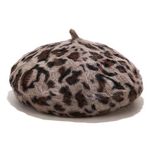 Soft Warm Berets Leopard Print Winter Berets Women Fashion Soft Wool Beret Hat Female Fashion Warm Flat Beanie Hats Vintage Elegant Lady Cap (Color : KK, Hat Size : 56 58cm)