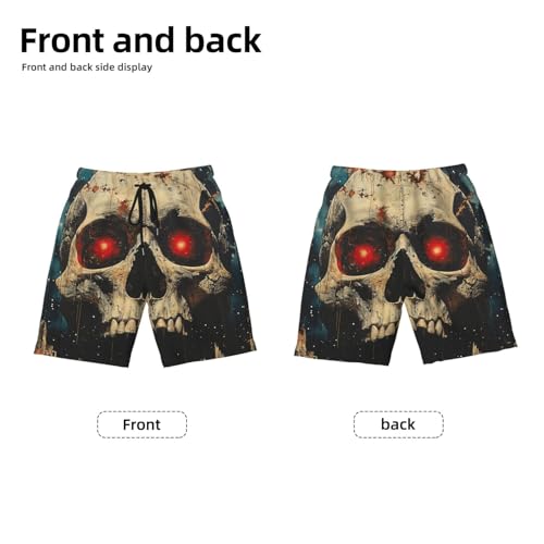 Boys Beach Shorts Quick Dry Swim Trunks Board Surf Summer Teen Kids, Skull Red Eye Art2