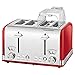 ProfiCook PC-TA 1194 4-Scheiben-Toaster, Vintage-Look, Edelstahlgehäuse, Brötchenaufsatz, stufenlos einstellbarer Bräunungsgrad, Zentrierfunktion, Krümelschublade, rot